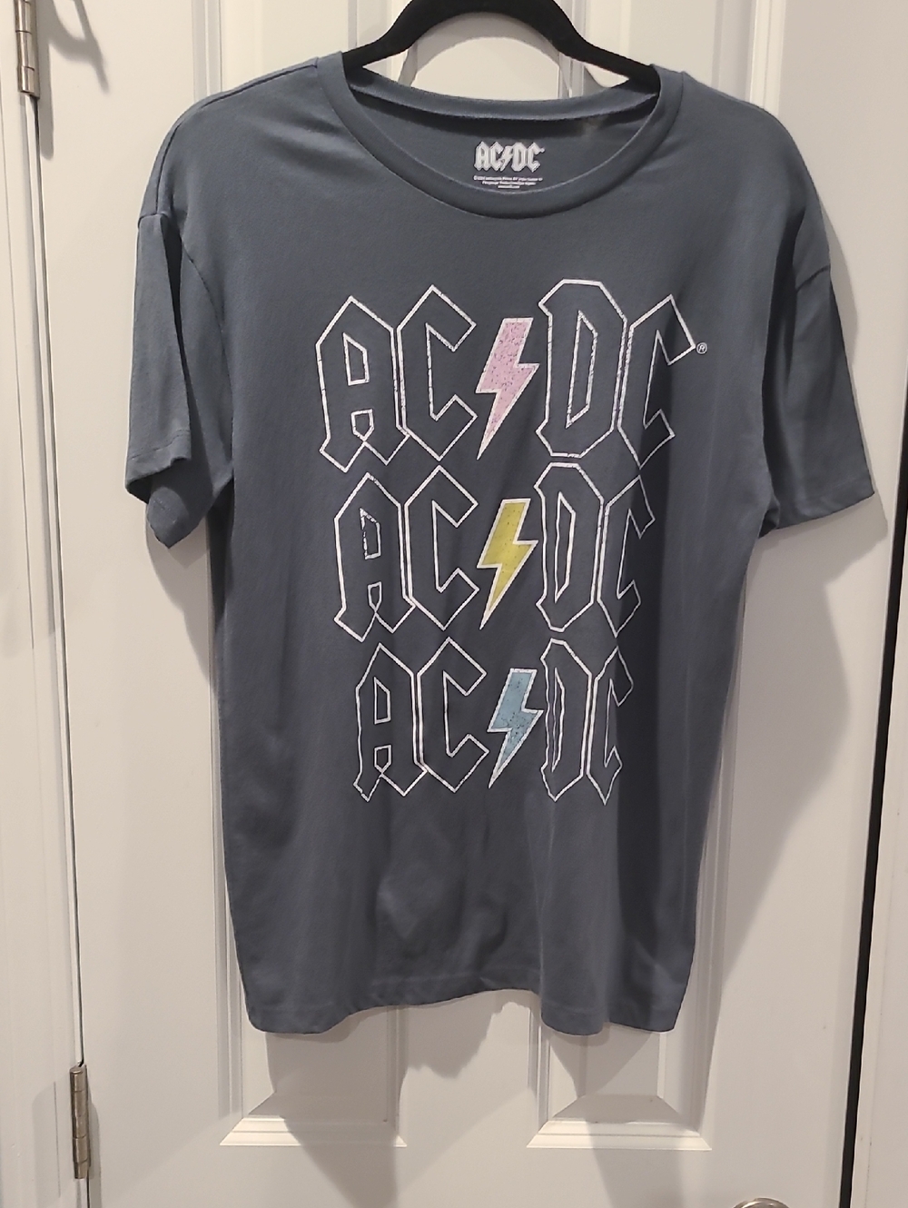 AC/DC Slate Blue Short-Sleeve Tee with Pastel Lightning Bolts